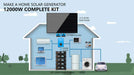A home energy diagram showing Sun Gold Power 12000W 48VDC 120V/240V LifePo4 25.6KWH Lithium Battery Off-Grid Solar Kit powering household appliances with solar panels and lithium batteries