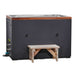 A light wood step stands before Golden Designs Dynamic Cold Therapy Cuboid 304 Nano-Coated Stainless Steel Cold Plunge Tub XL, a long dark cabinet with cedar trim around the top