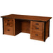 A rustic wooden office desk with a wide flat surface, multiple storage drawers, and natural log accents identified as Fireside Lodge Hickory Log Executive Desk