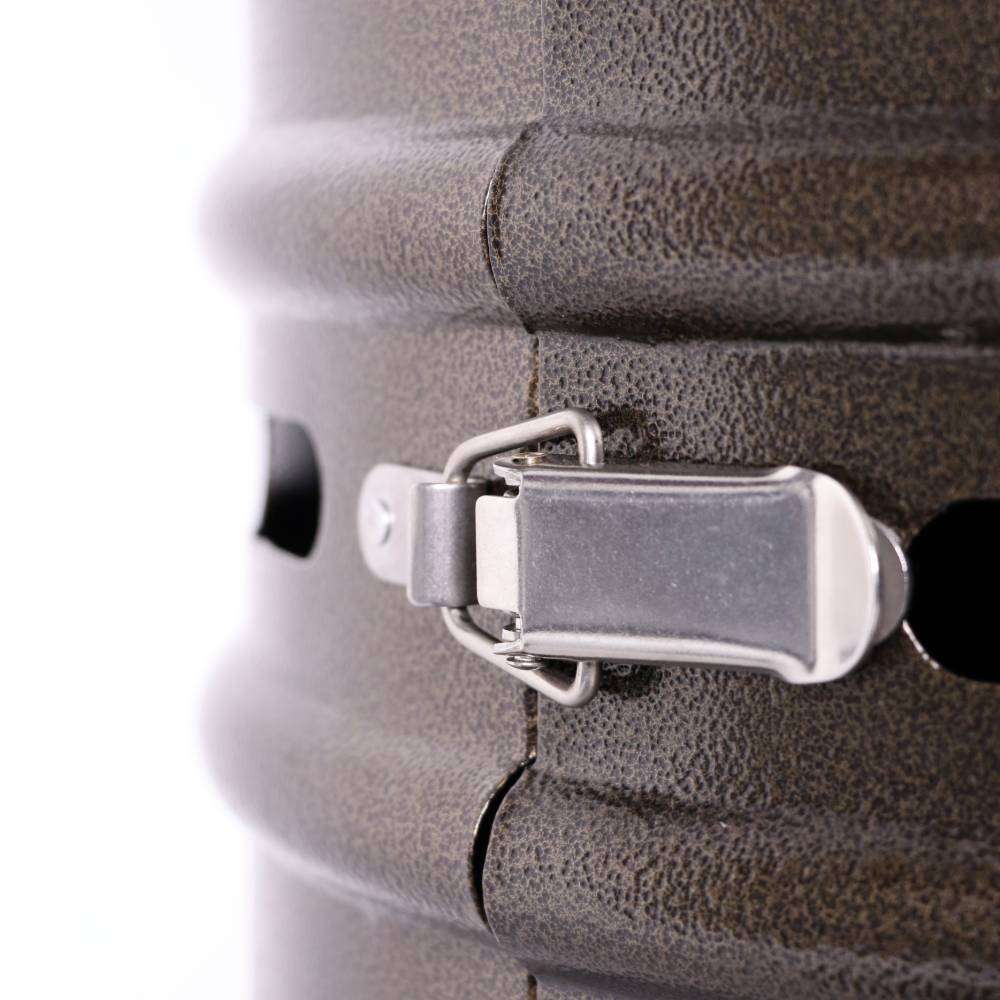 A silver latch clamps the collapsible sections together on the bronze body of Outdoor Order Axis Collapsible Heater
