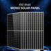 A specification chart listing the electrical ratings of the 450W monocrystalline solar panel included in the Sun Gold Power Complete 8000W 48V 120V/240V 10.24KWH Lithium Battery 5400W Solar Panel Off-Grid Solar Kit