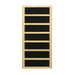 A tall carbon heating panel with black strips in a light wood frame from Golden Designs 2025 Reserve Edition 3 Person Full Spectrum Sauna with Himalayan Salt Bar