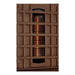 A vertical near infrared heater glows orange behind a wooden grille in Golden Designs Reserve Edition 6 Person Near Zero EMF Full Spectrum Sauna with Himalayan Salt Bar