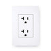 A white 20 amp wall outlet with two receptacles shows the power connection used by Golden Designs 2025 Reserve Edition 3 Person Full Spectrum Sauna with Himalayan Salt Bar