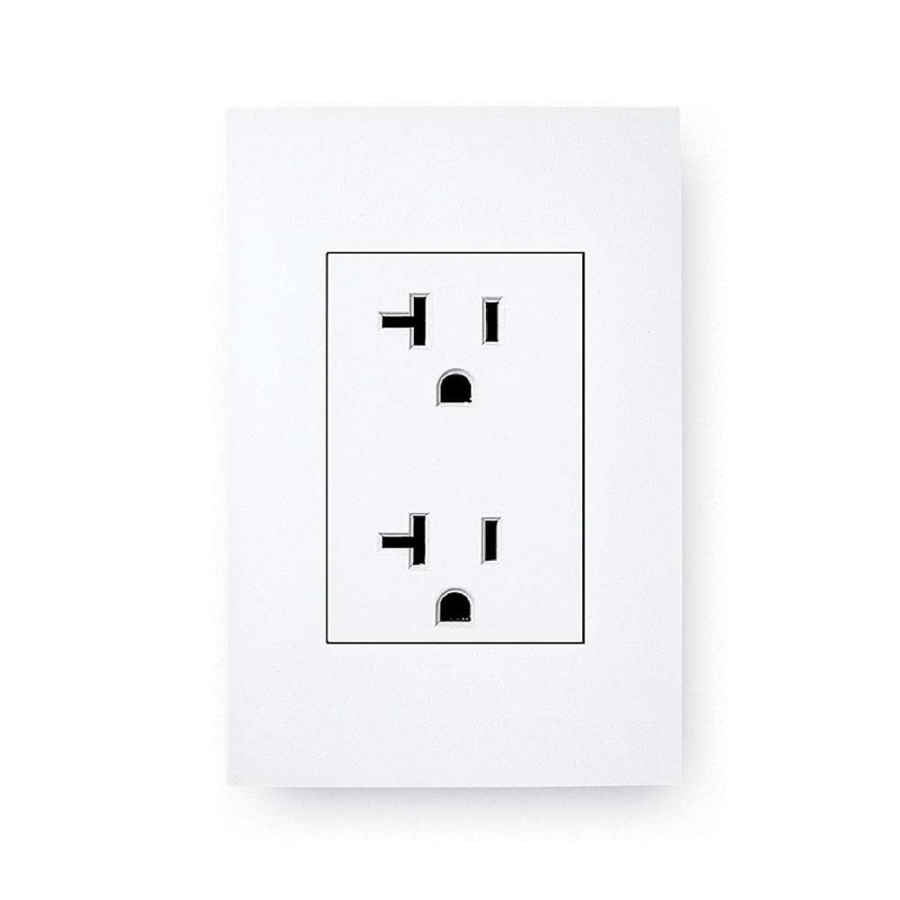 A white 20 amp wall outlet with two receptacles shows the power connection used by Golden Designs Monaco Near Zero EMF Far IR Sauna