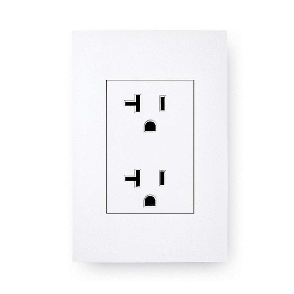 A white 20 amp wall outlet with two receptacles shows the power connection used by Golden Designs Reserve Edition 3 Person Near Zero EMF Full Spectrum Sauna with Himalayan Salt Bar