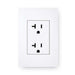 A white 20 amp wall outlet with two receptacles shows the power connection used by Golden Designs Reserve Edition 3 Person Near Zero EMF Full Spectrum Sauna with Himalayan Salt Bar