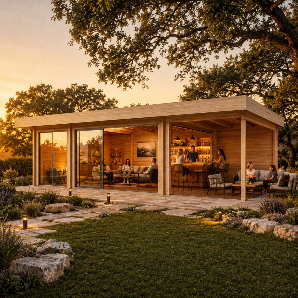 ALU Concept 44O Freedom Room transformed into a backyard bar with friends and family enjoying an afternoon gathering.