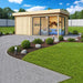 A cozy modern backyard structure with a wooden finish, glass sliding doors, and a small storage room attached, known as the GardenHouse24 USA ALU Concept 70J Garden Room