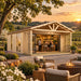 Angled view of the open ALU Concept Arosa 44C at golden hour in North Carolina’s Yadkin Valley, surrounded by vineyards, mature trees and flowering dogwoods, with three adults socializing around an upscale indoor bar.