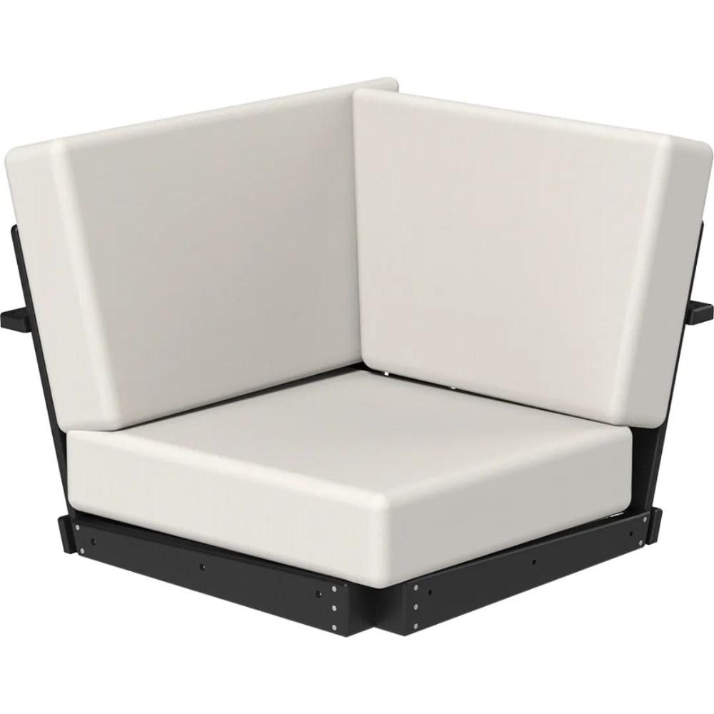 A LuxCraft Lanai Deep Seating Corner Section made of poly lumber with a black finish and a white cushion.