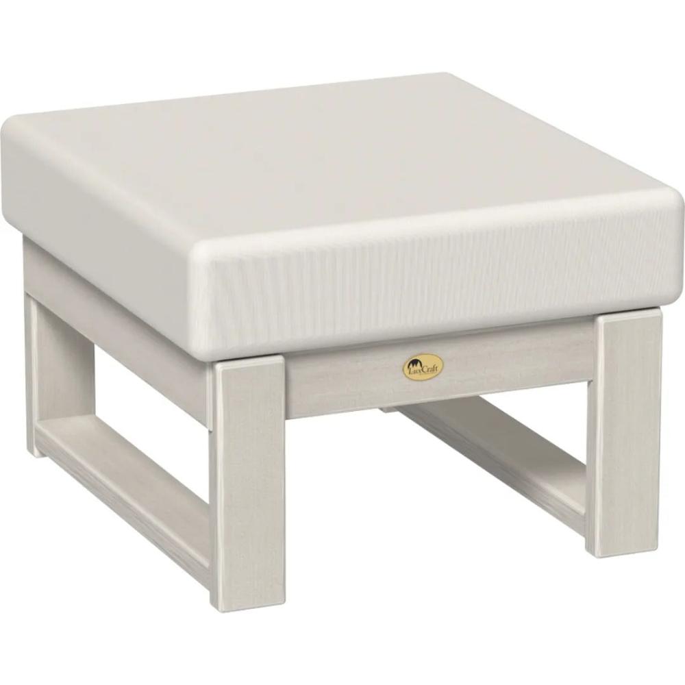 A LuxCraft Lanai Deep Seating Ottoman made of poly lumber with a birch finish and a Canvas cushion.