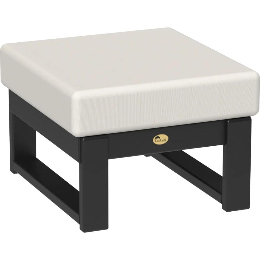 A LuxCraft Lanai Deep Seating Ottoman made of poly lumber with a black finish and a Canvas cushion.