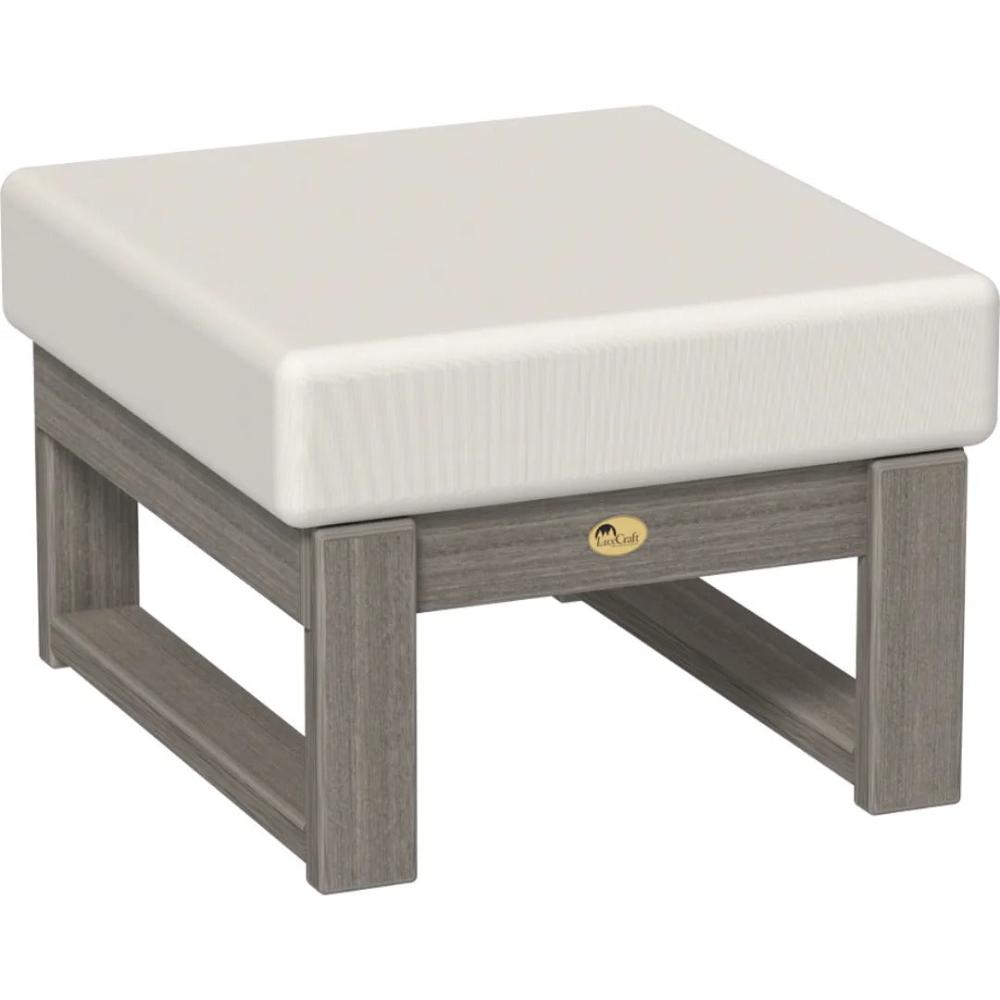 A LuxCraft Lanai Deep Seating Ottoman made of poly lumber with a coastal gray finish and a Canvas cushion.