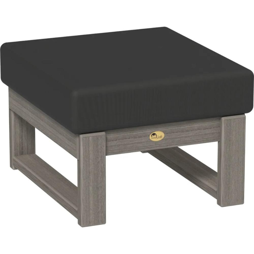 A LuxCraft Lanai Deep Seating Ottoman made of poly lumber with a coastal gray finish and a Spectrum Carbon cushion.