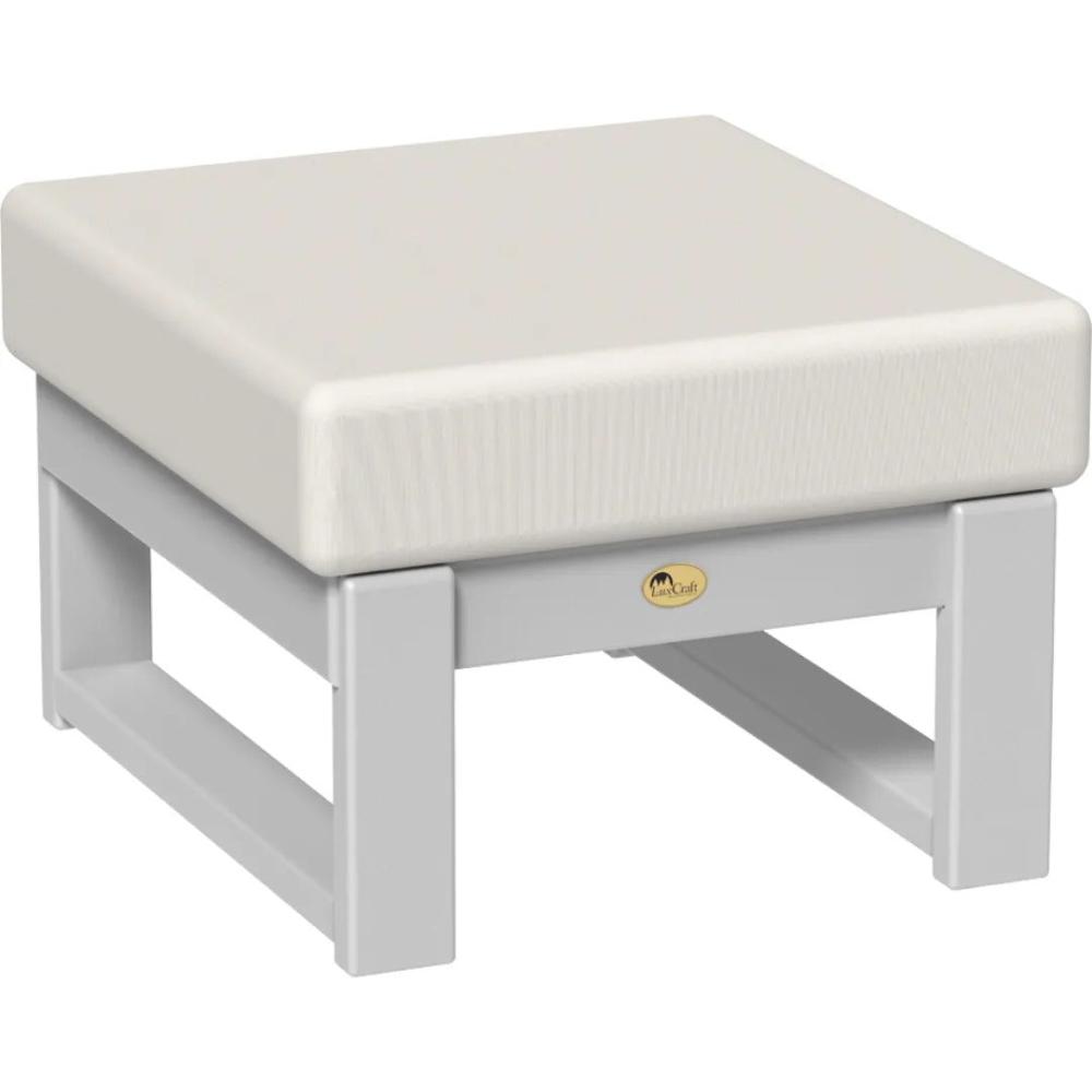 A LuxCraft Lanai Deep Seating Ottoman made of poly lumber with a dove gray finish and a canvas finish.