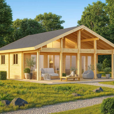 A GardenHouse24 USA Caroline 90 Garden Room with a spacious porch, large windows, and comfy outdoor seating