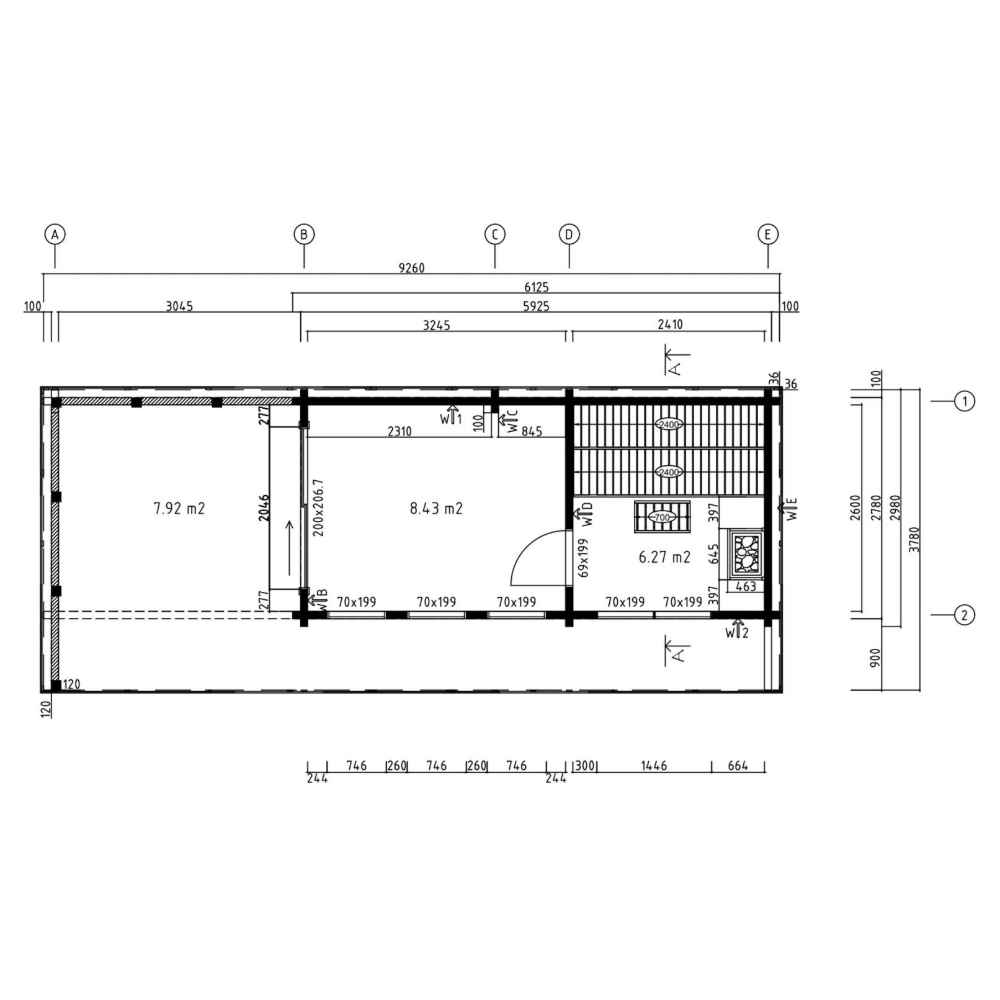A black-and-white floor plan of the GardenHouse24 USA Sauna Largo 90 Garden Room outlining three interior zones with precise measurements