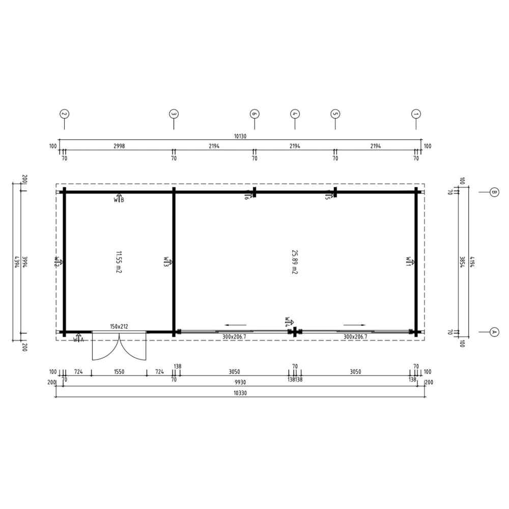A black-and-white floor plan outlines the layout of the GardenHouse24 USA ALU Concept 70L Garden Room, showing room sizes and window placements