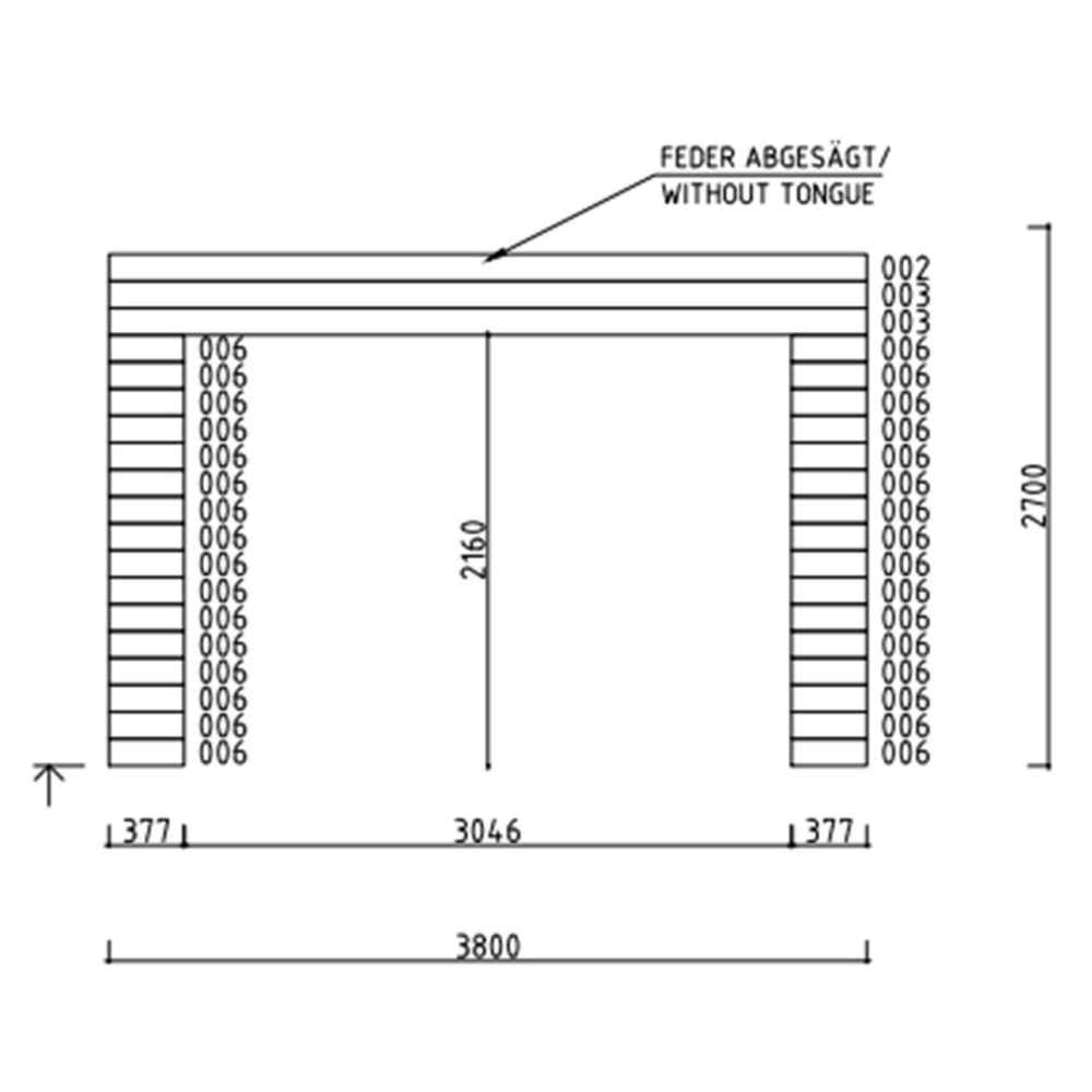 A black-and-white front elevation diagram displays the entry dimensions and structure of the GardenHouse24 USA Q Bic ALU 44A Garden Room