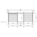 A black-and-white technical side elevation drawing showing precise wall and roof measurements of the GardenHouse24 USA Urho 70 A Garden Room