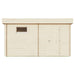 A close-up side view of the GardenHouse24 USA Sauna St.Moritz 70 Garden Room highlights a single door and window set into its wooden facade