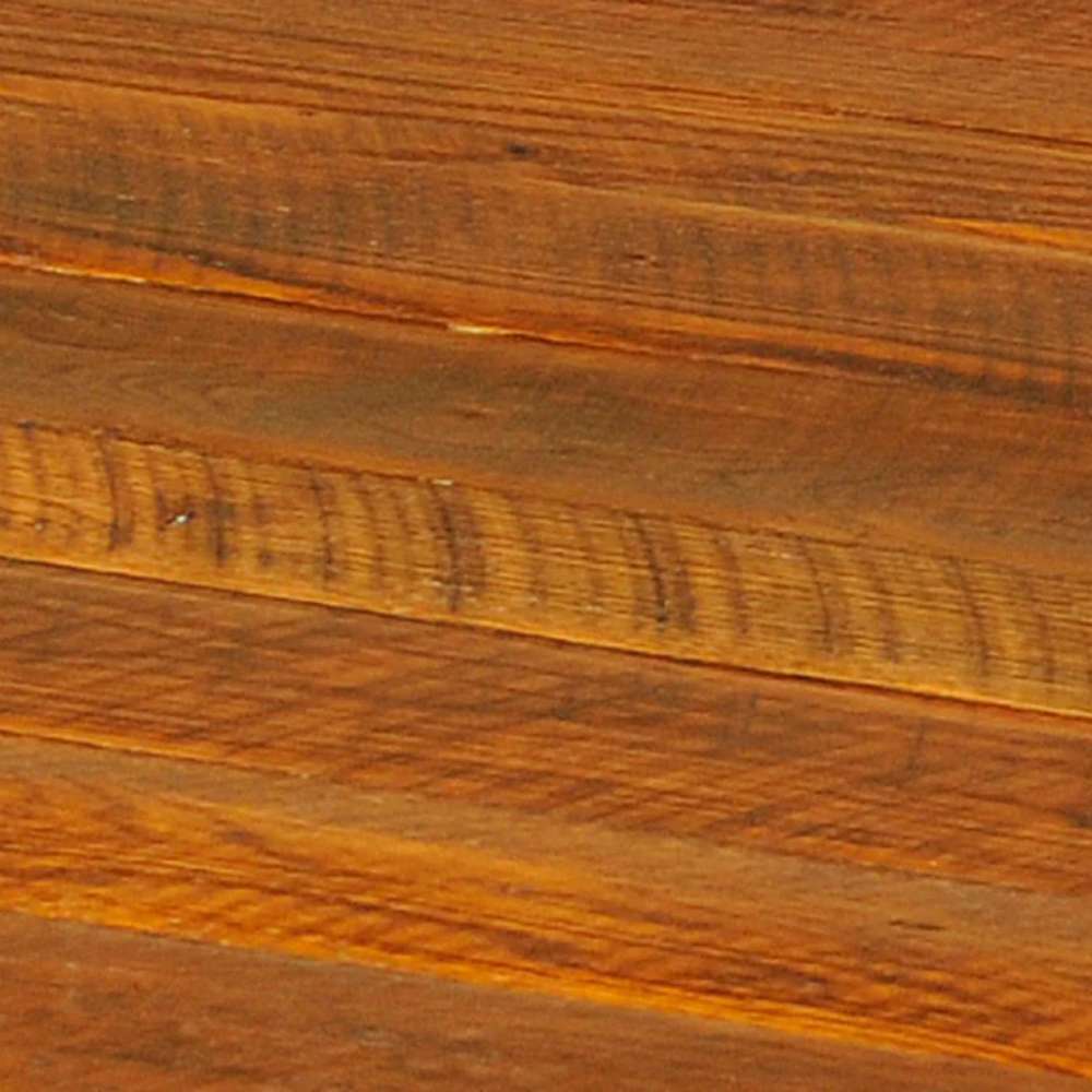 A close-up view of the Fireside Lodge Barnwood 5-Foot Bar shows its rustic reclaimed wood top with warm brown tones and visible grain patterns