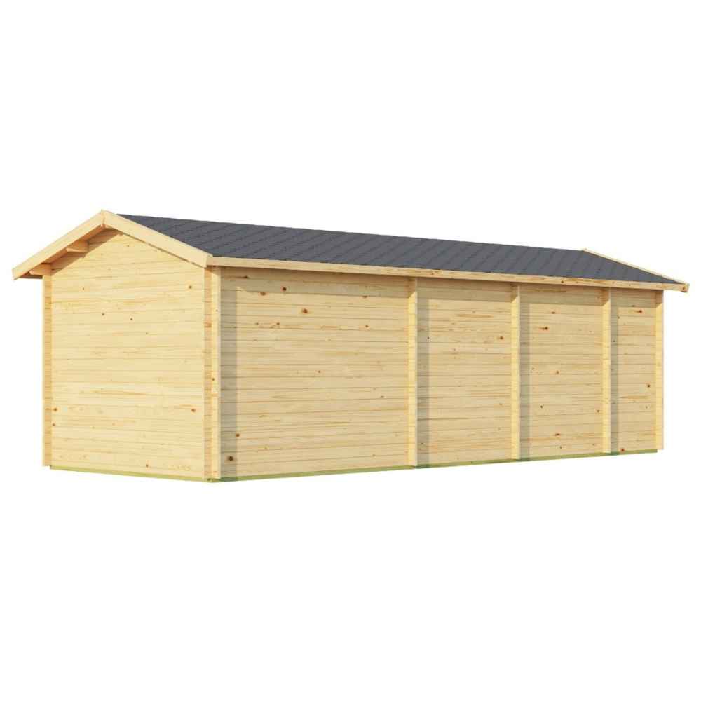A complete back view of the GardenHouse24 USA Mikelli 44 Garden Room reveals the solid wood paneling without windows or doors