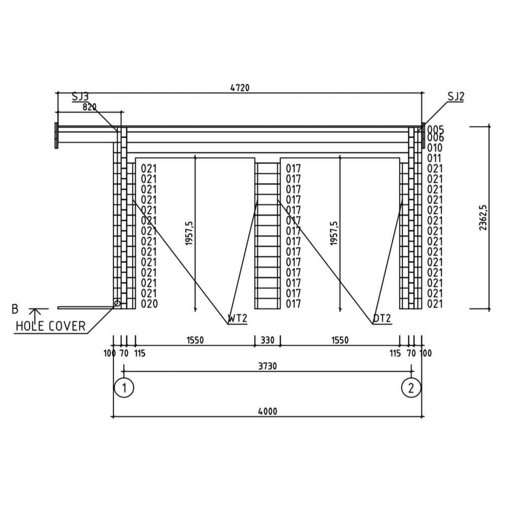 A cross-section drawing of the GardenHouse24 USA Lisa 70B Garden Room illustrates support structures, door placements, and panel measurements in detail