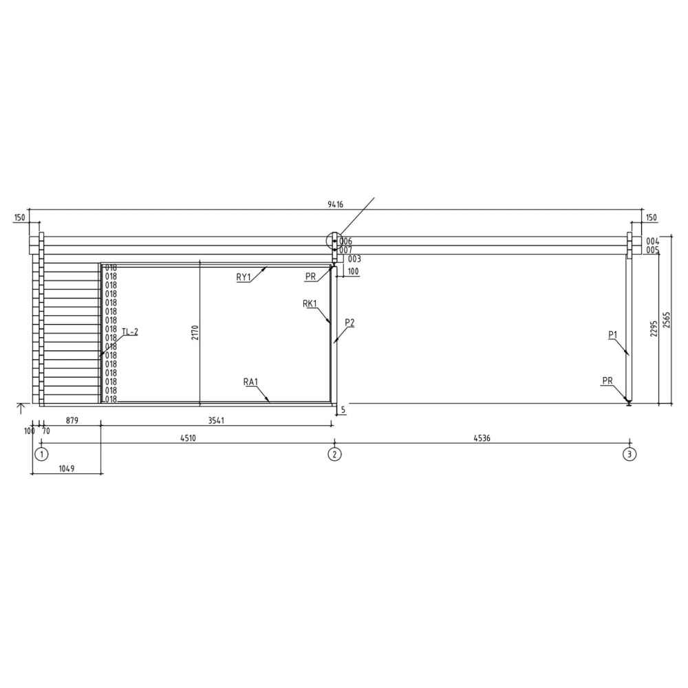 A detailed elevation view of the GardenHouse24 USA ALU Concept 70A AB Garden Room shows side measurements and placement of interior wall elements