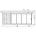 A detailed front elevation blueprint of the GardenHouse24 USA ALU Concept 70C Garden Room illustrates the framed glass doors and roof profile