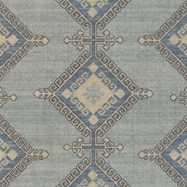 A detailed section of the Momeni Anatolia Indoor Rug - ANA-10 Blue reveals its diamond-shaped motifs with decorative Greek key accents