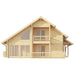 A direct front view of the GardenHouse24 USA Olivia 90 Garden Room reveals symmetrical balconies, expansive windows, and clean wood finishes