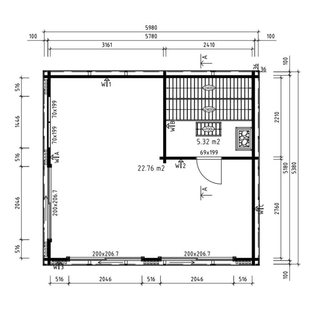 A floor plan reveals the interior layout of the GardenHouse24 USA Sauna Dolce 70 Garden Room, including room dimensions and a designated sauna area