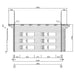 A front-facing technical blueprint of the GardenHouse24 USA Caddie 44A ALU ISO Garden Room displays its row of square windows and structural details