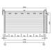 A front elevation architectural drawing with detailed measurements and panel numbers for the GardenHouse24 USA Miriam 44A Modern Garden Room