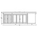 A frontal architectural drawing details the dimensions and layout of the GardenHouse24 USA Kilian 70 Garden Room