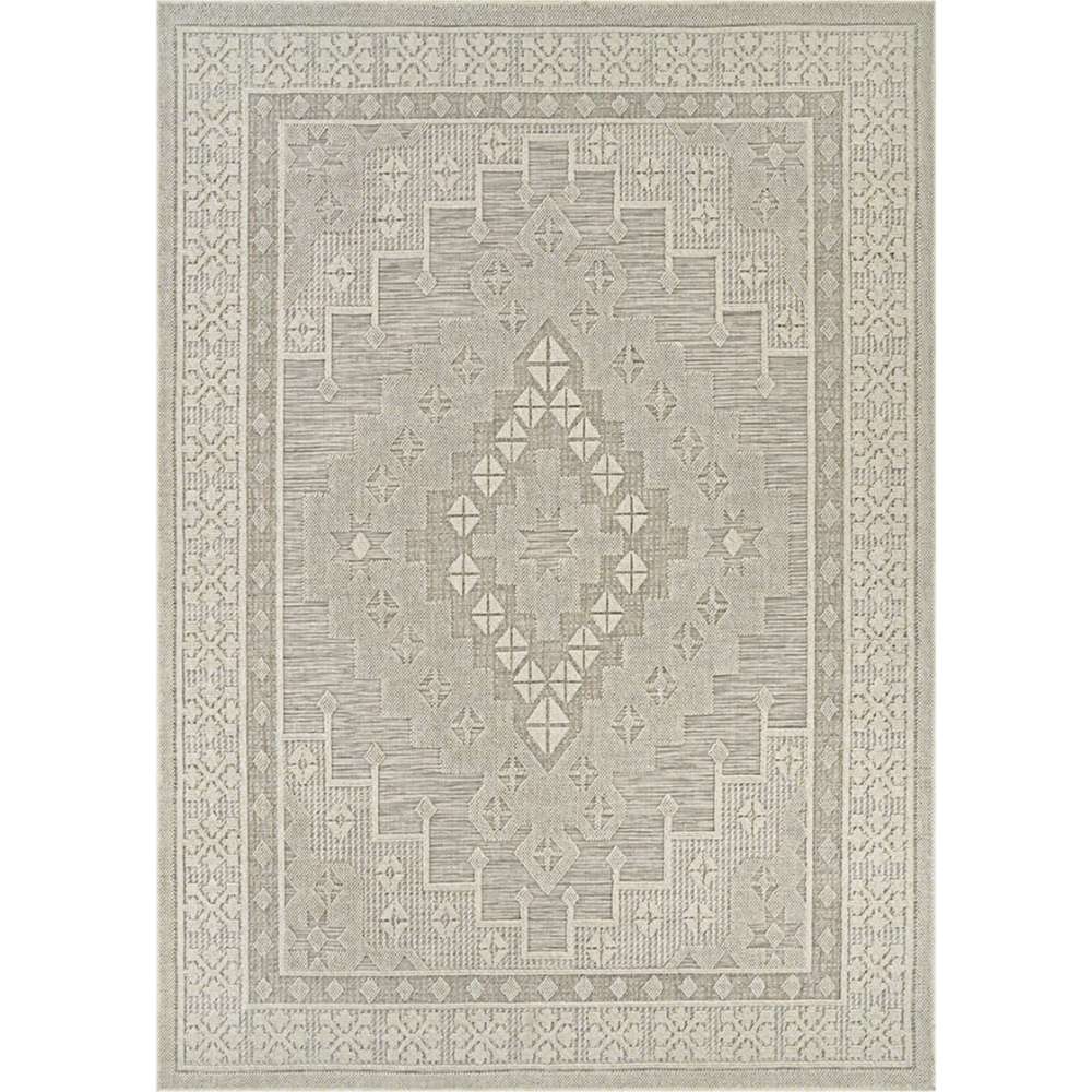 A full overhead shot displaying the complete geometric pattern of Couristan Liguria Indoor/Outdoor Rug - Sarzana/Dove Grey