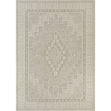 A full overhead shot displaying the complete geometric pattern of Couristan Liguria Indoor/Outdoor Rug - Sarzana/Dove Grey
