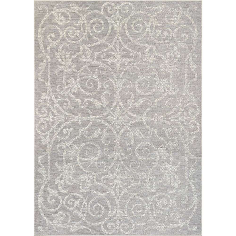 A full overhead view displays the intricate scroll design of Couristan Monaco Indoor/Outdoor Rug - Summer Quay/Cocoa Natural