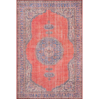A full overhead view of Momeni Afshar Indoor Rug - AFS12 Red reveals its detailed central medallion and ornate border design