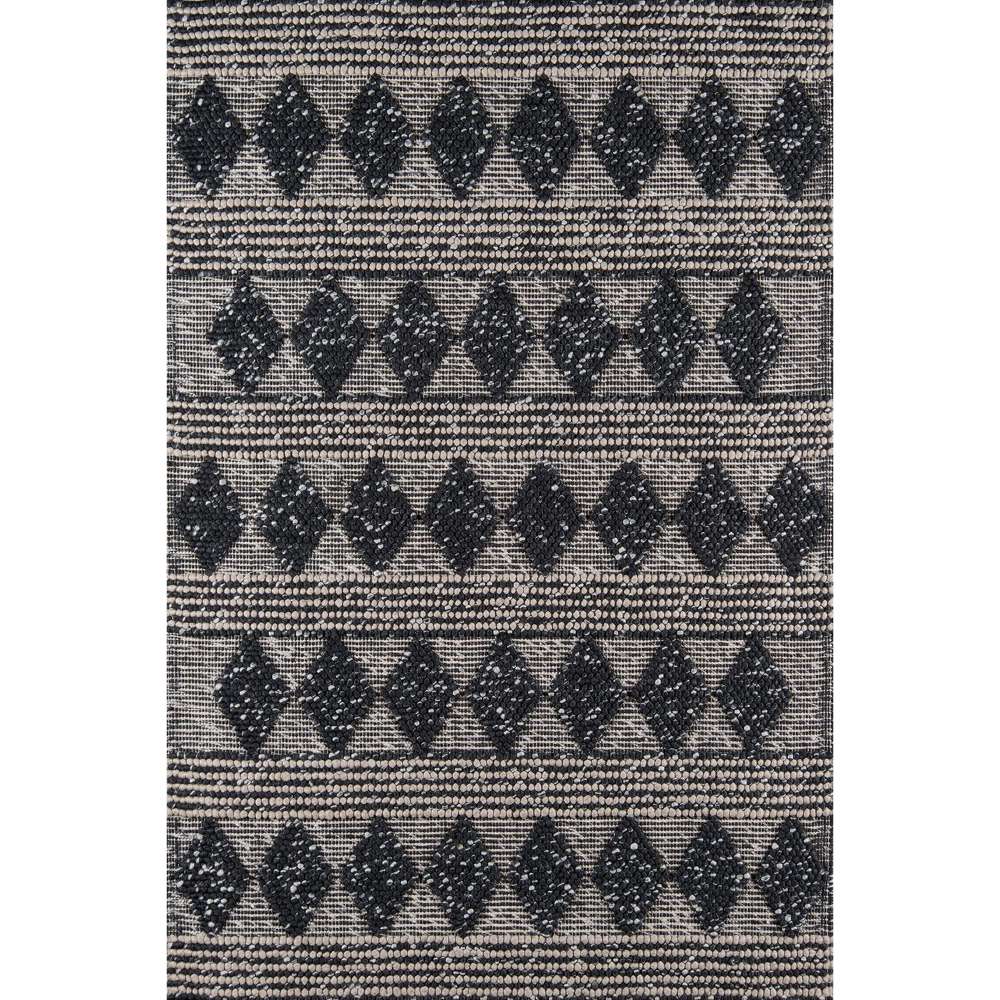 A full top view of Momeni Andes Indoor Rug - AND-1 Charcoal displays its repeated diamond pattern in dark charcoal and gray tones