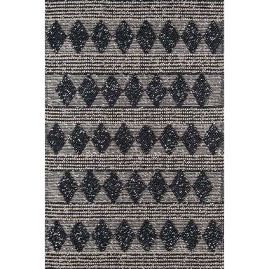 A full top view of Momeni Andes Indoor Rug - AND-1 Charcoal displays its repeated diamond pattern in dark charcoal and gray tones