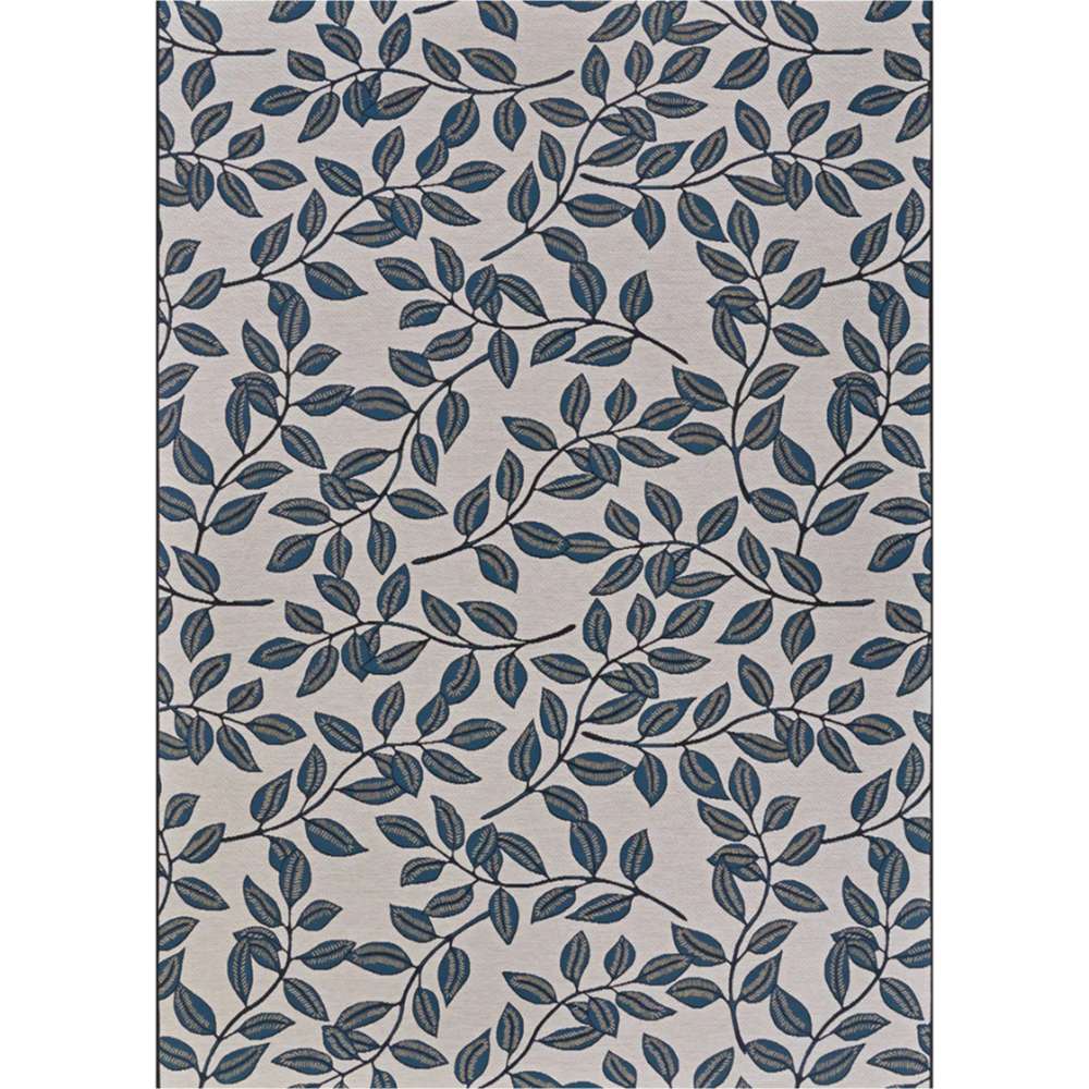 A full view of the Couristan Dolce Indoor/Outdoor Rug - Summer Ivy/Ivory-Slate Blue displays its entire vine and leaf pattern