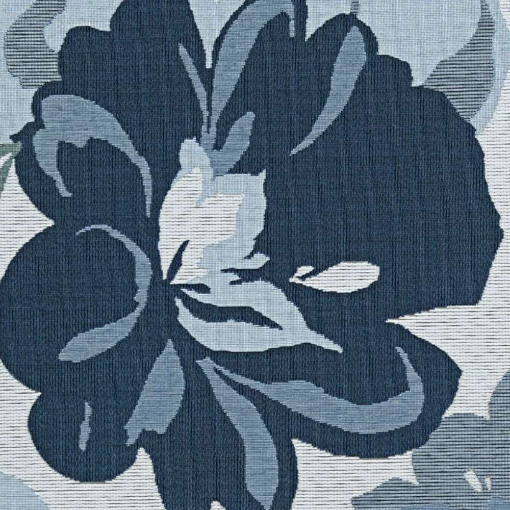 A large navy-blue floral motif from Couristan Dolce Indoor/Outdoor Rug - Novella/Grey is centered in the image