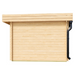 A left-side exterior view of the GardenHouse24 USA Miriam 44B Classic Garden Room shows a plain wooden wall under a flat, extended roof with a black gutter