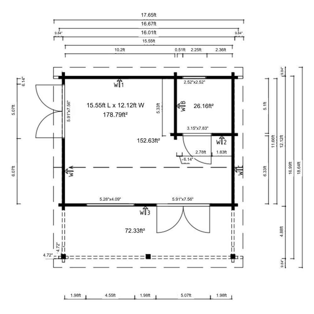 A measured layout shows the room divisions, furniture placement, and total square meters of GardenHouse24 USA Lerum 70 Garden Room