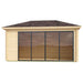 A modern structure with wide sliding glass doors on the front is the GardenHouse24 USA Pavilion ALU 44D Garden Room