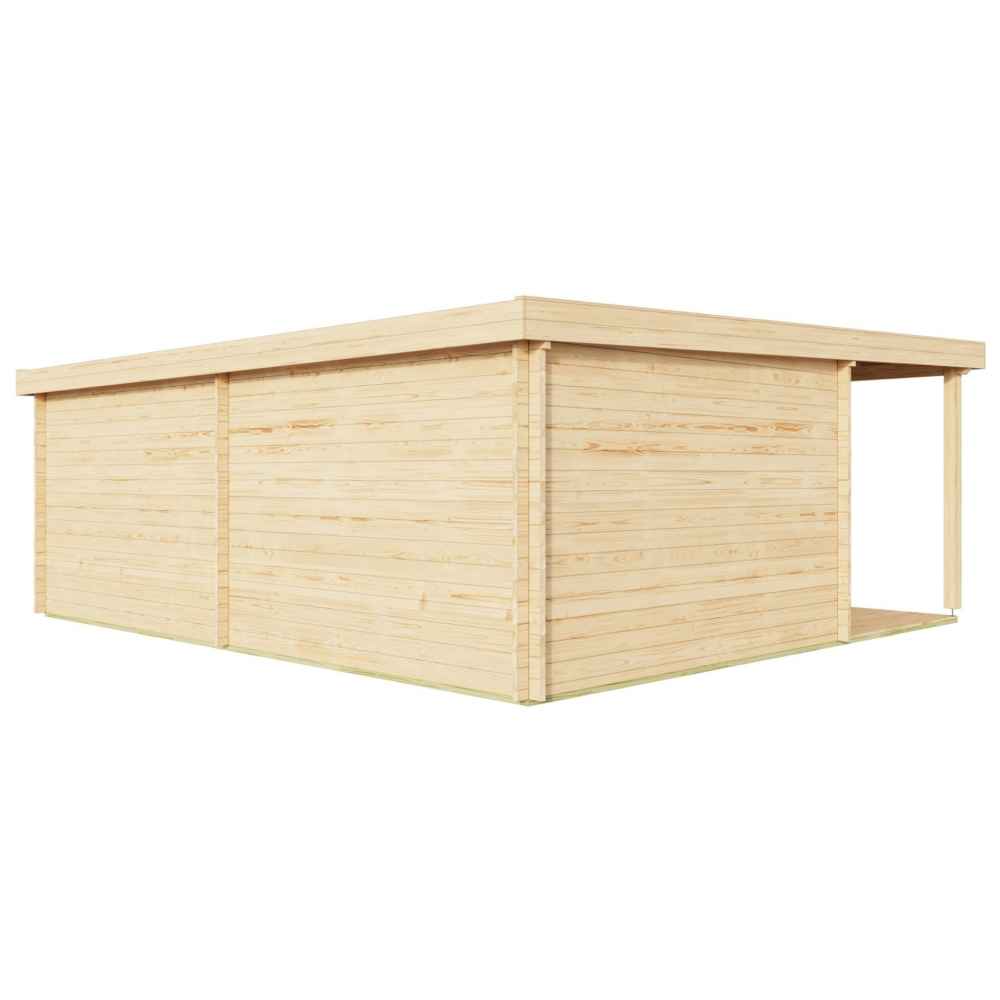 A plain rear view of the GardenHouse24 USA Kevin 44 VD Garden Room shows its solid wood panel construction without windows or doors