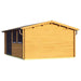A rear corner view of the GardenHouse24 USA Miriam 44A Classic Garden Room displays its solid wood paneling and gabled roof without any openings